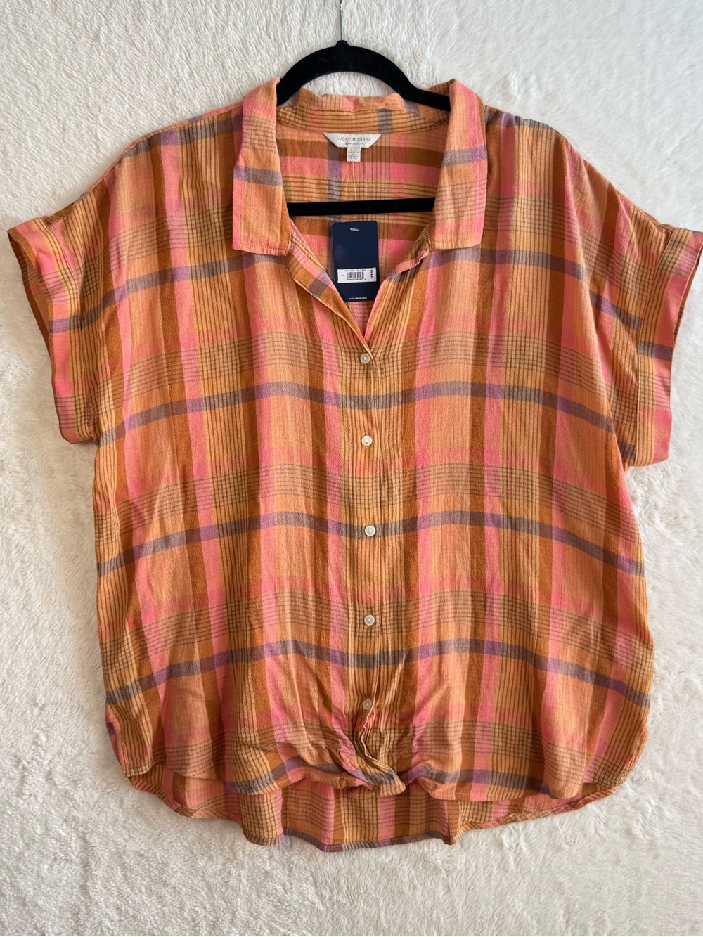 Lucky Brand Button Up Shirt Women’s Large Madras Plaid Western Cowgirl NEW